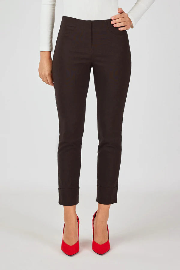 Robell Bella 7/8 trousers with cuff hem in dark brown 51568 191