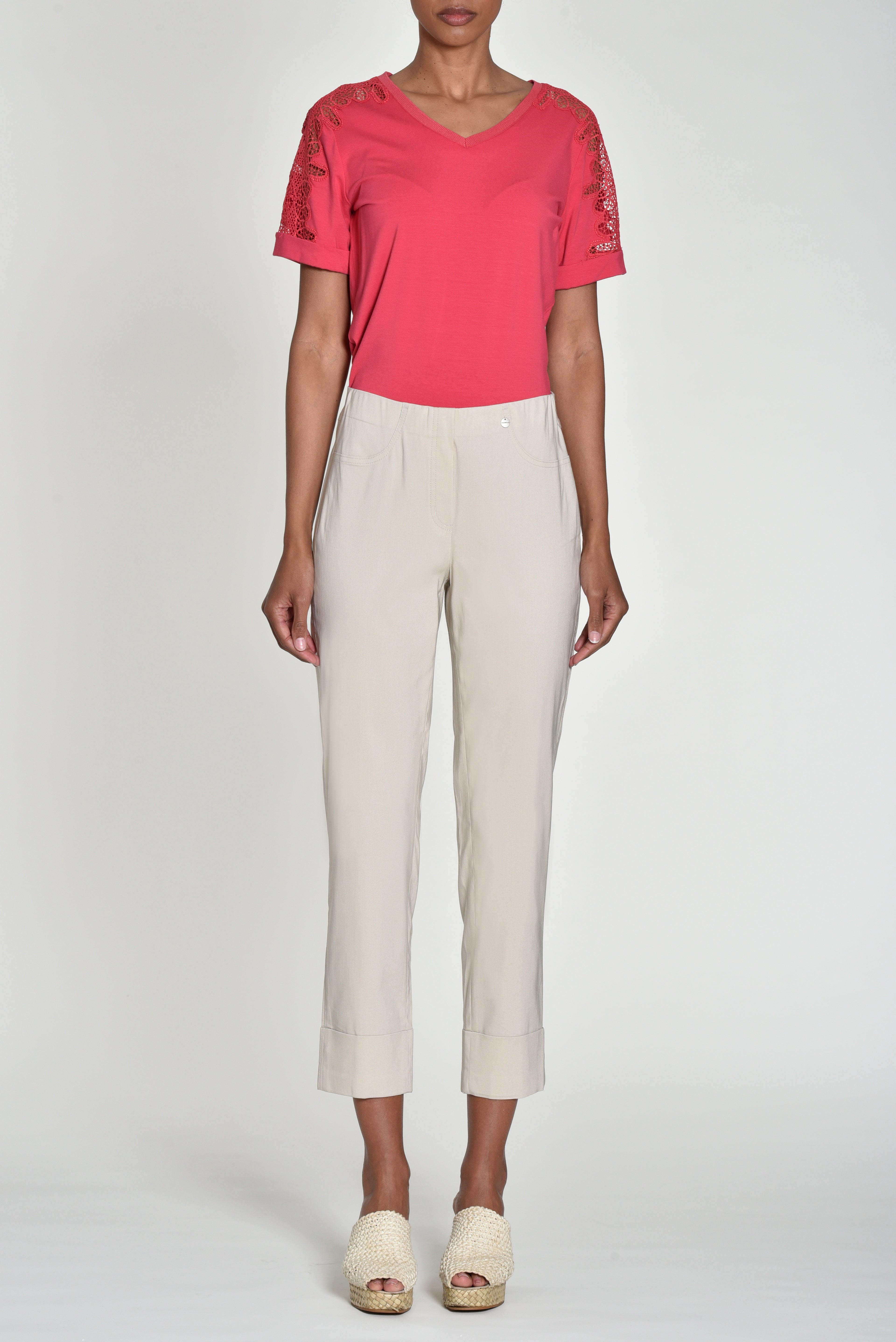 Robell Bella 7/8 trousers with cuff Hem in beige 14 51568 14