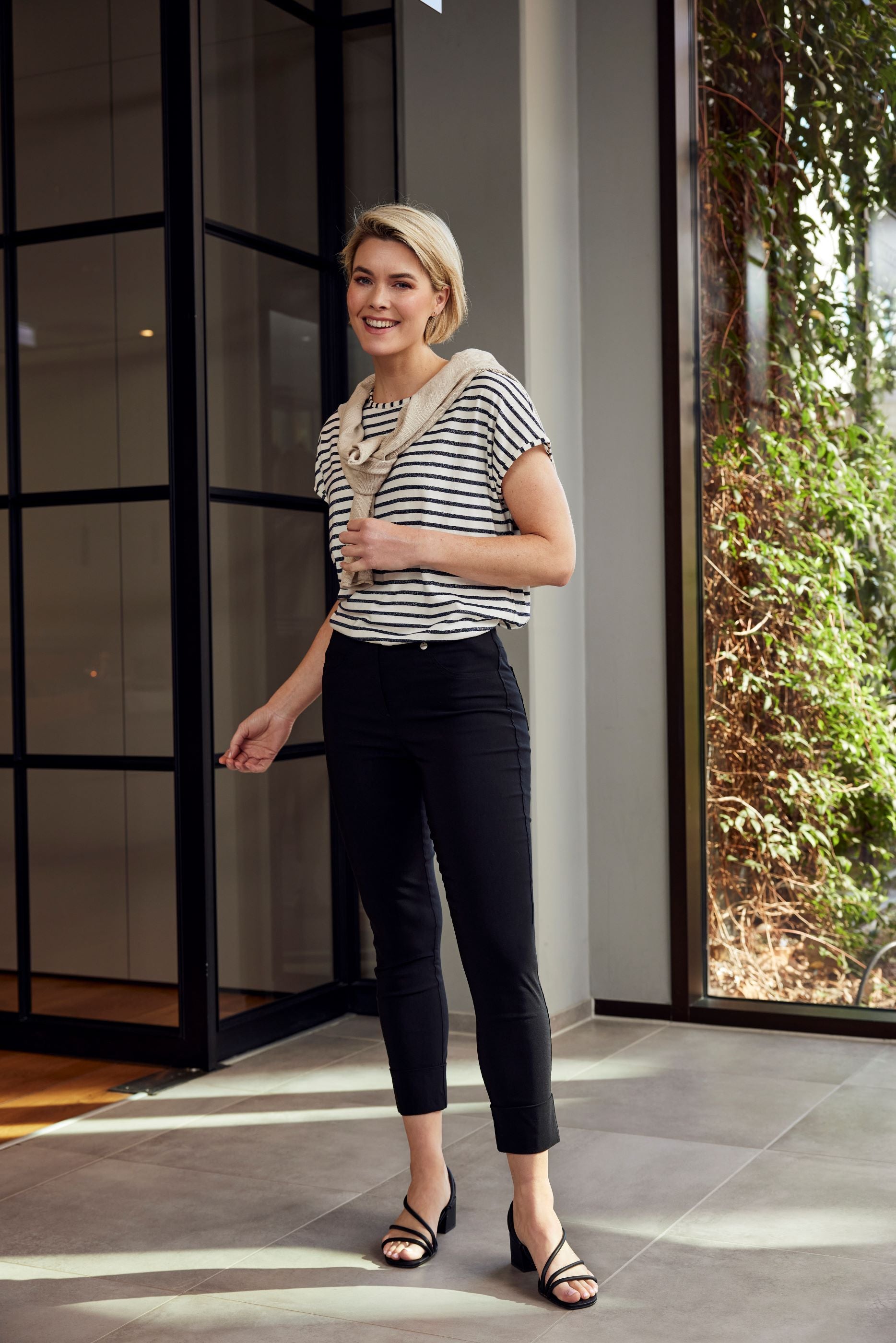 Black Robell Bella 7/8 Trouser with Cuff Detail.