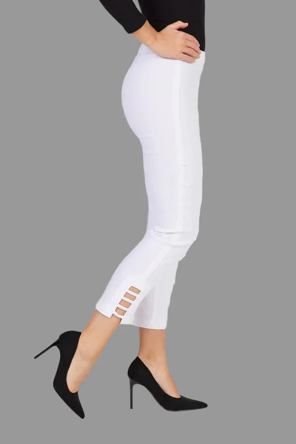 Robell White Lena 7/8 leg trouser with Ladder detail 52550 5499