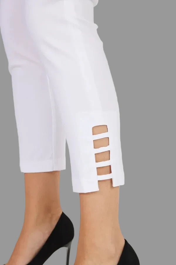 Robell White Lena 7/8 leg trouser with Ladder detail 52550 5499