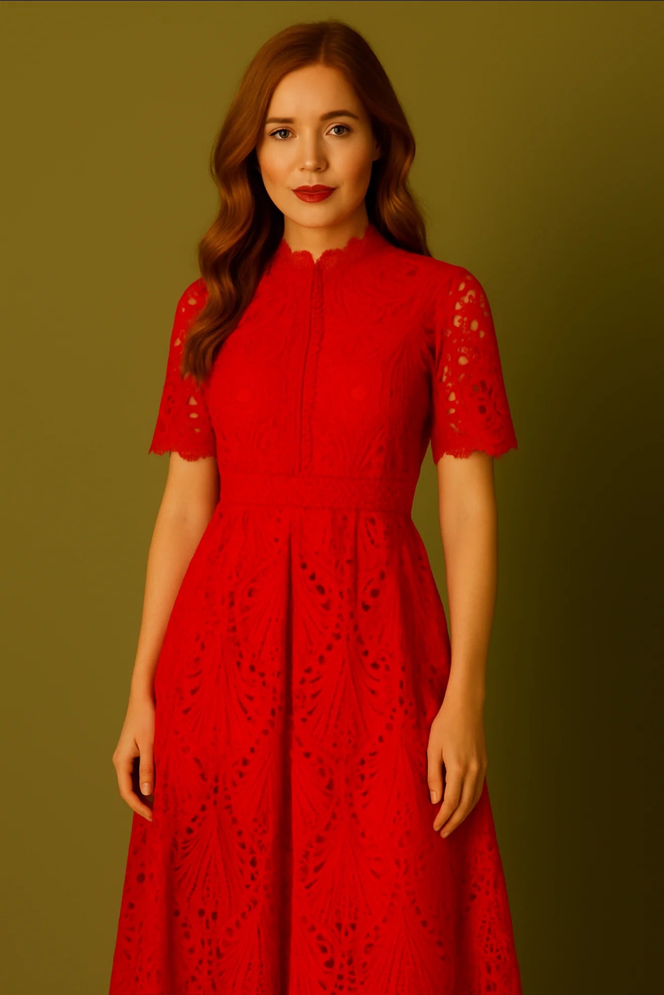 Emma Lace Dress in Deep Rich Red