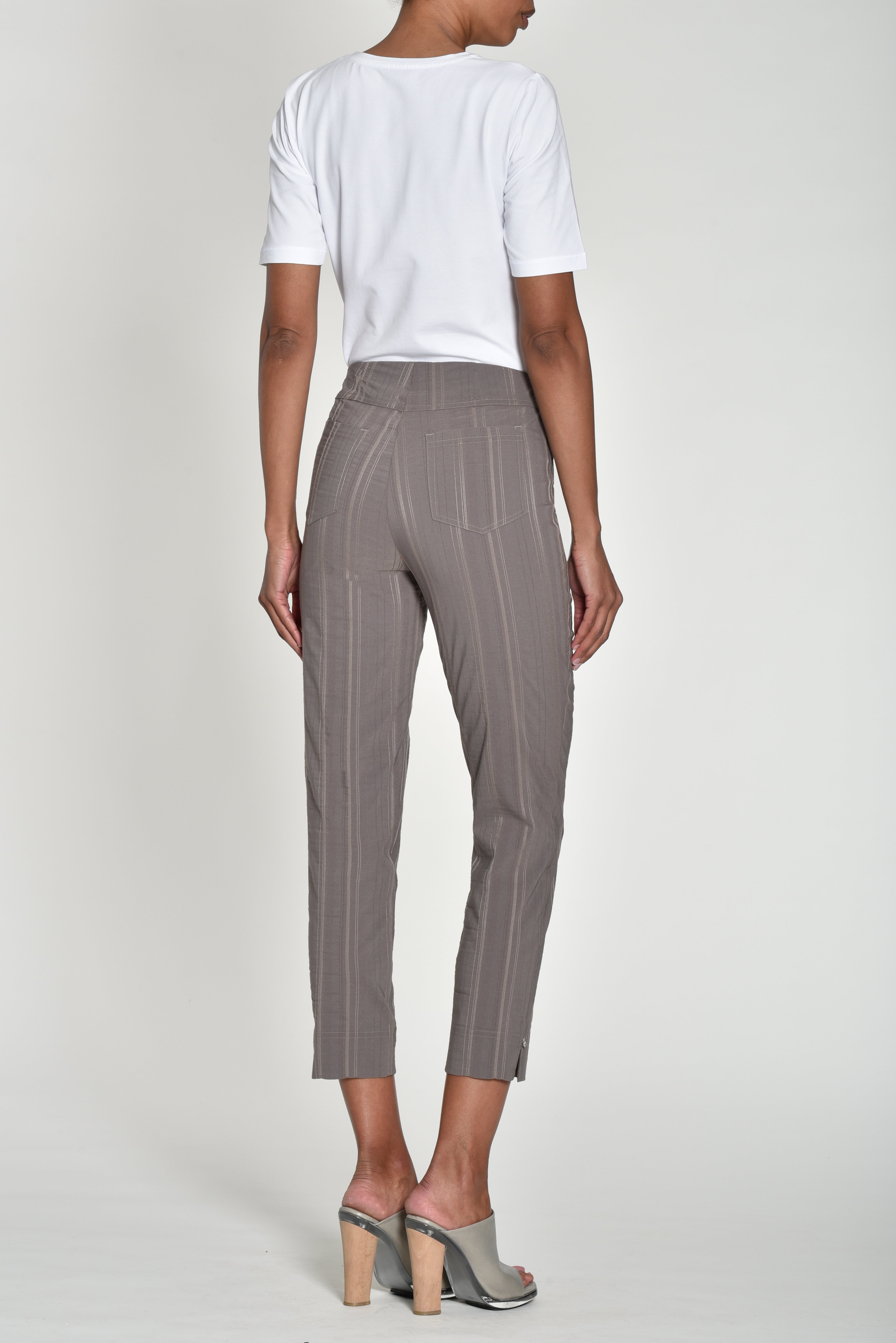 Robell Bella Cotton Blend Seersucker Trousers in Almond Brown 52642 18
