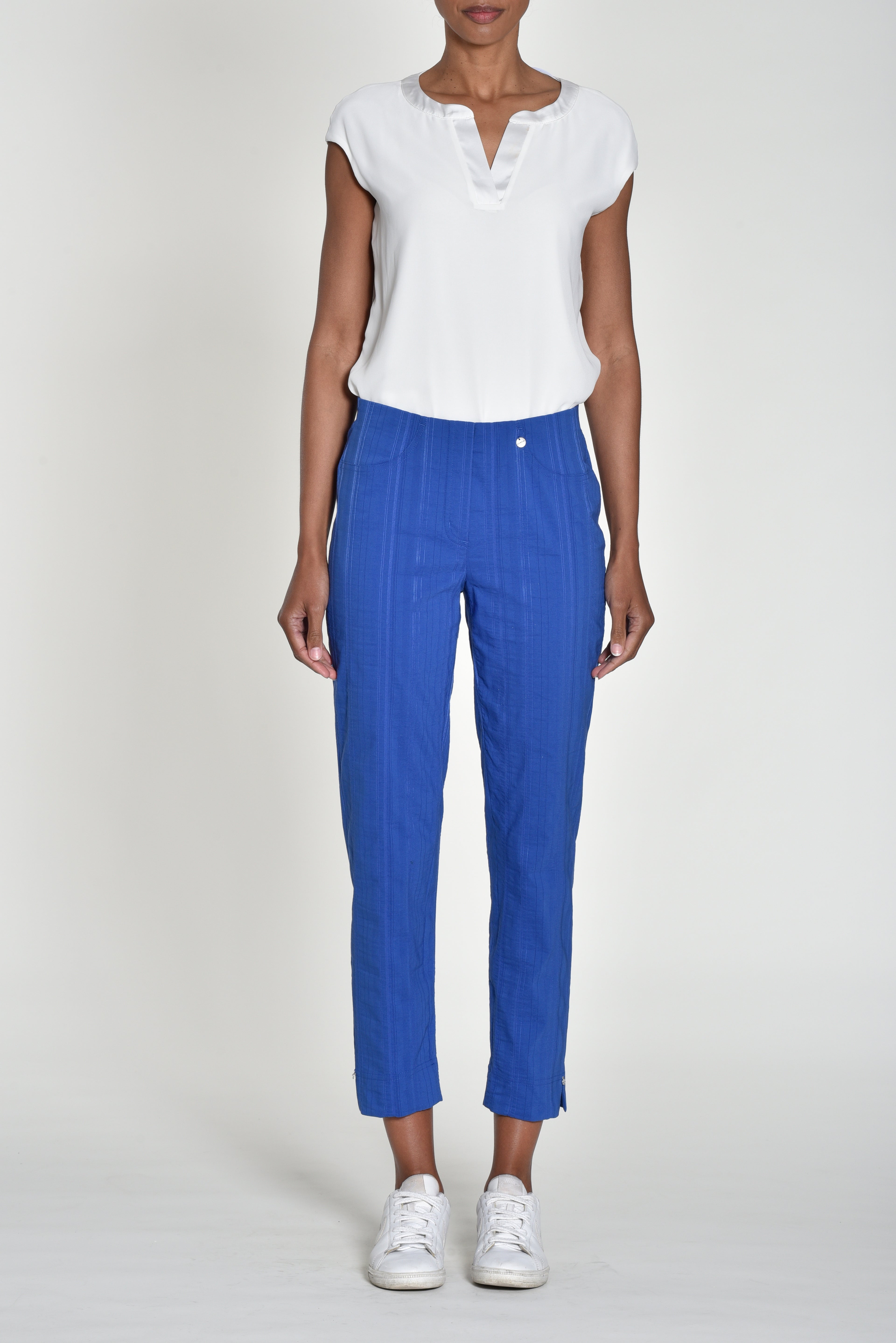 Robell Bella Cotton Blend Seersucker Trousers in Royal Blue 52642 68