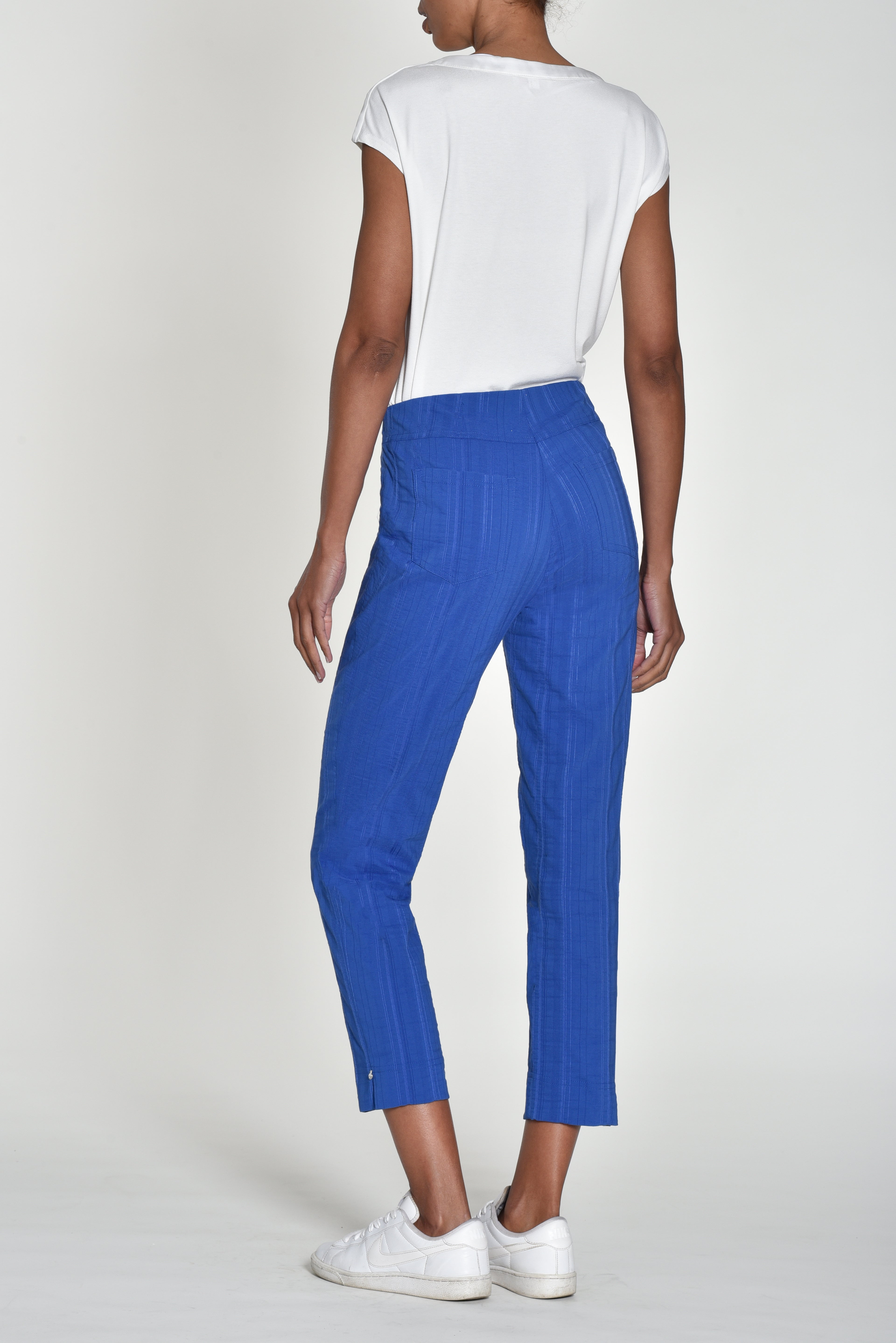 Robell Bella Cotton Blend Seersucker Trousers in Royal Blue 52642 68