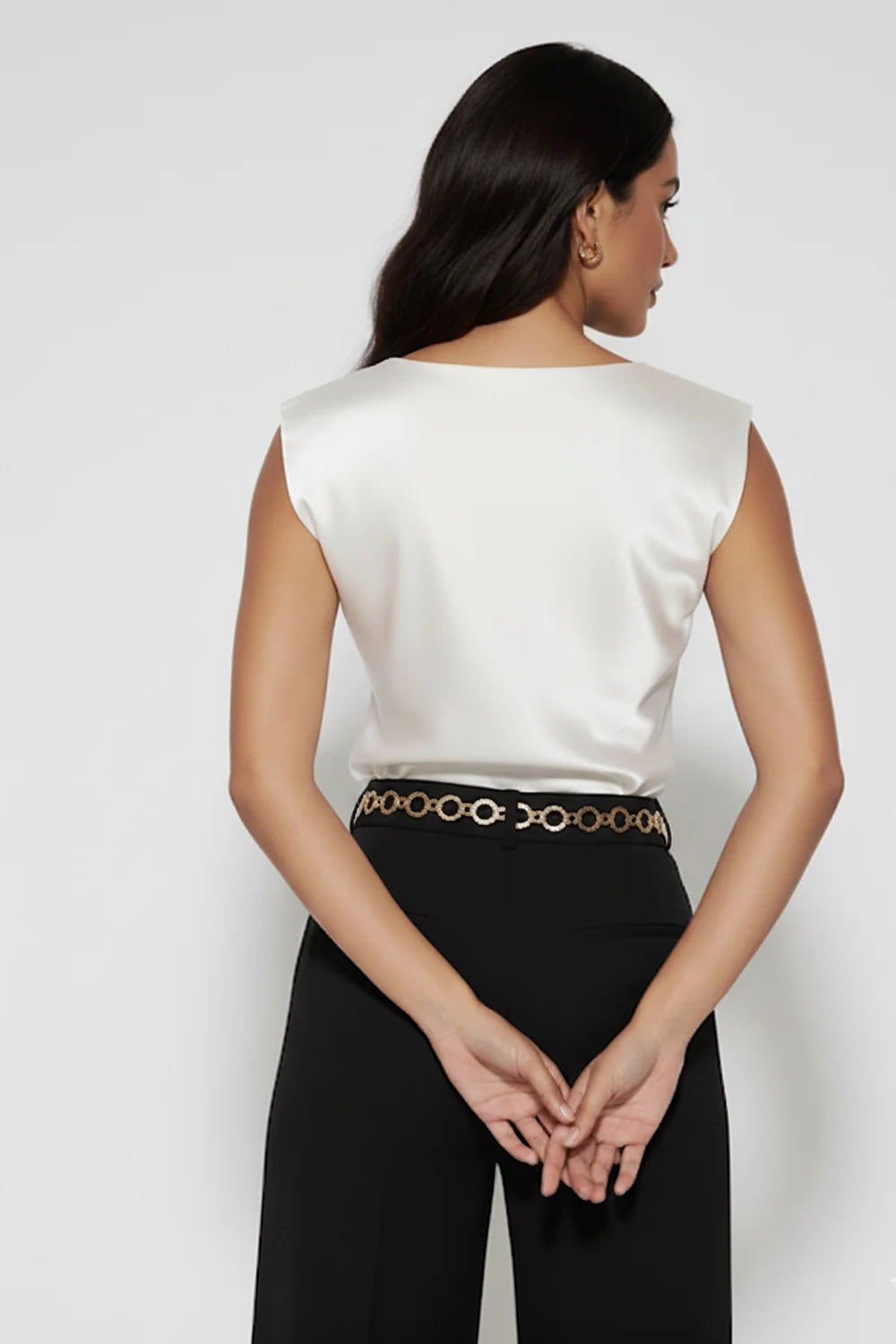 Marc Angelo Mia Satin Cowl neck top in White