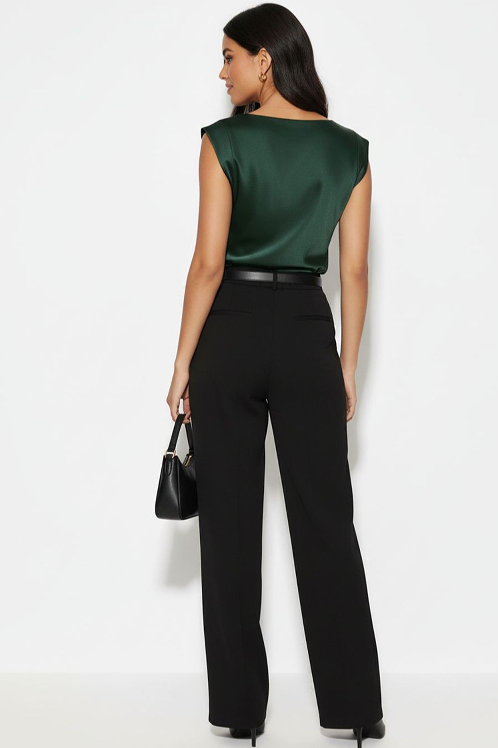 Marc Angelo Mia Cowl neck satin top in Forest Green