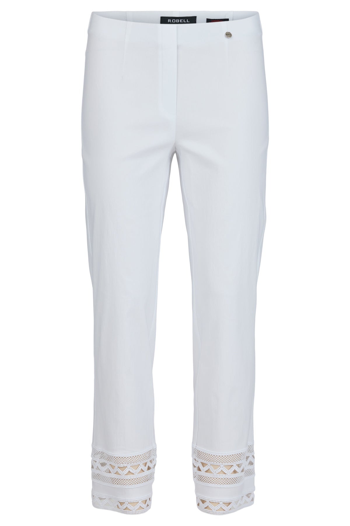 Robell Pull on stretch trousers with crochet Hem Detail Black or White 53489