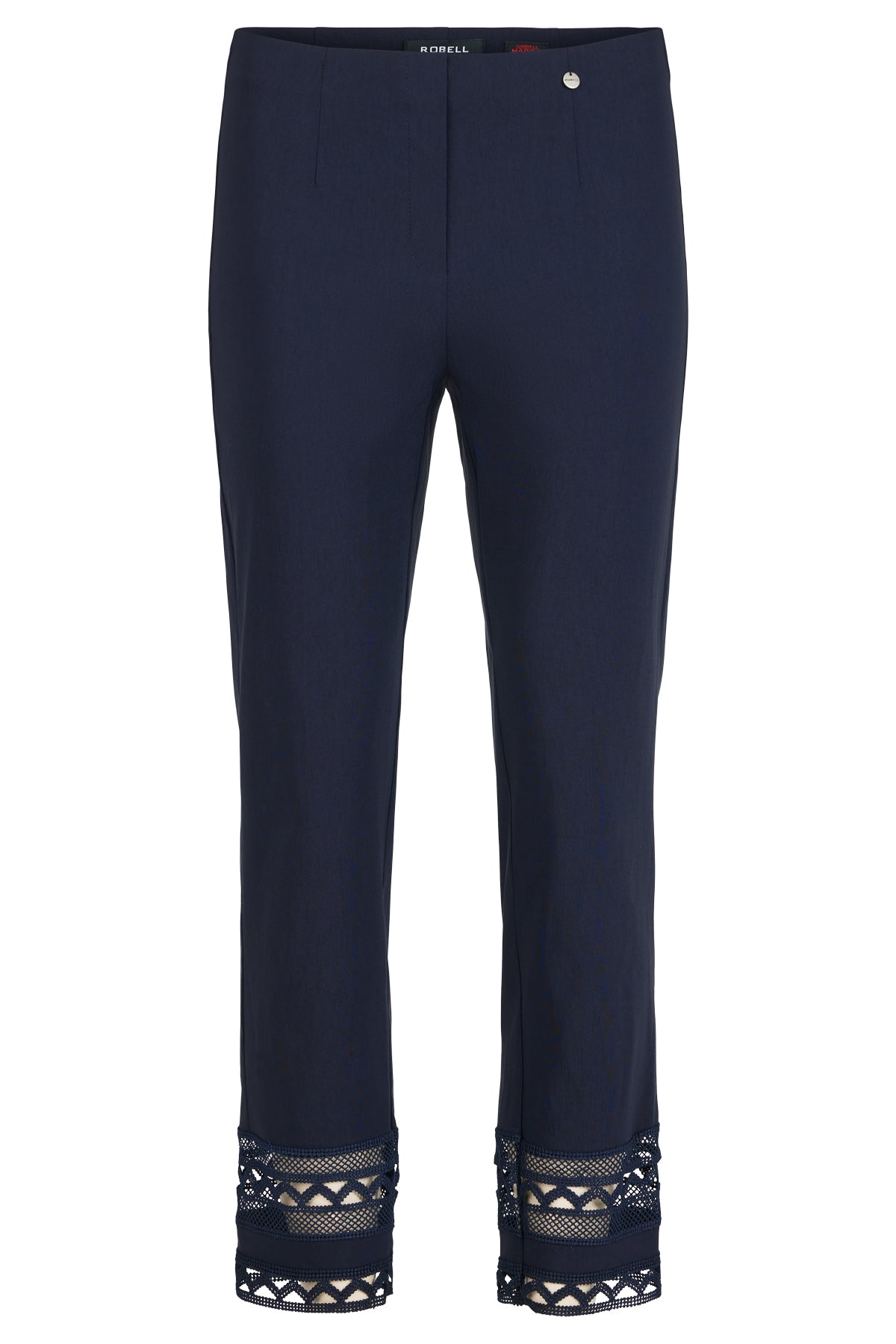 Robell Pull on stretch trousers with crochet Hem Detail Black or White 53489