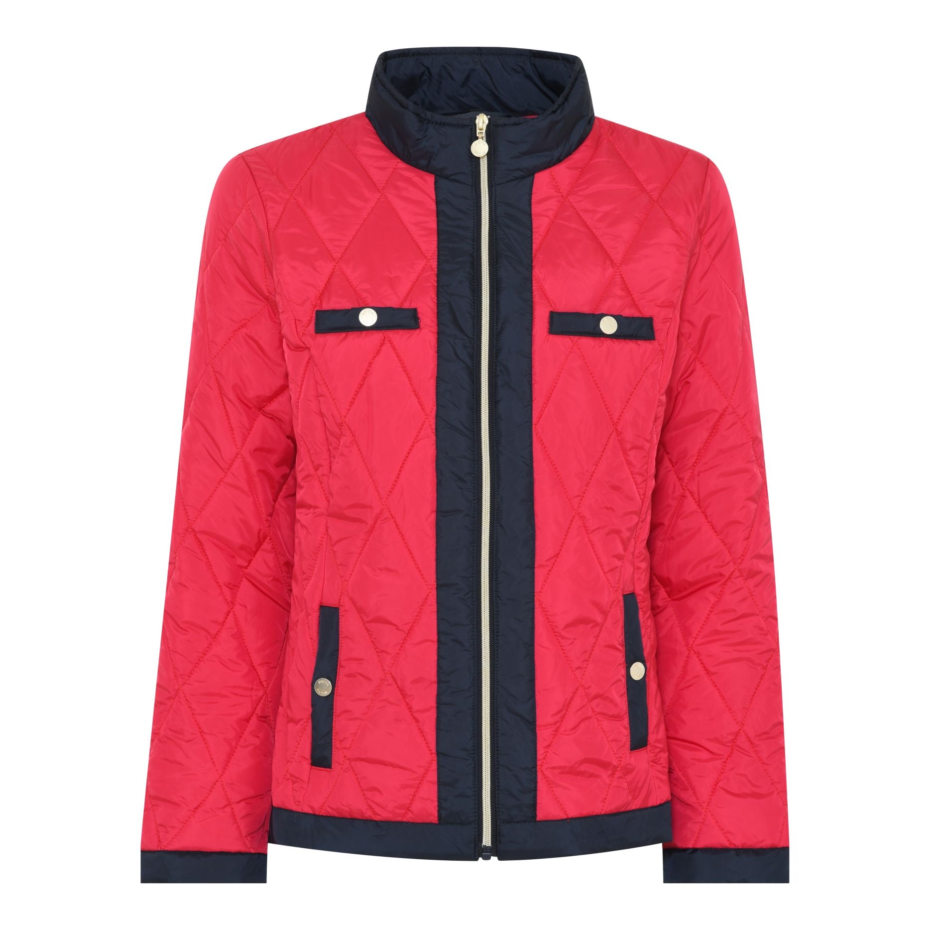 Micha lightly quilted jacket in chilli Red with navy Trim 143 291