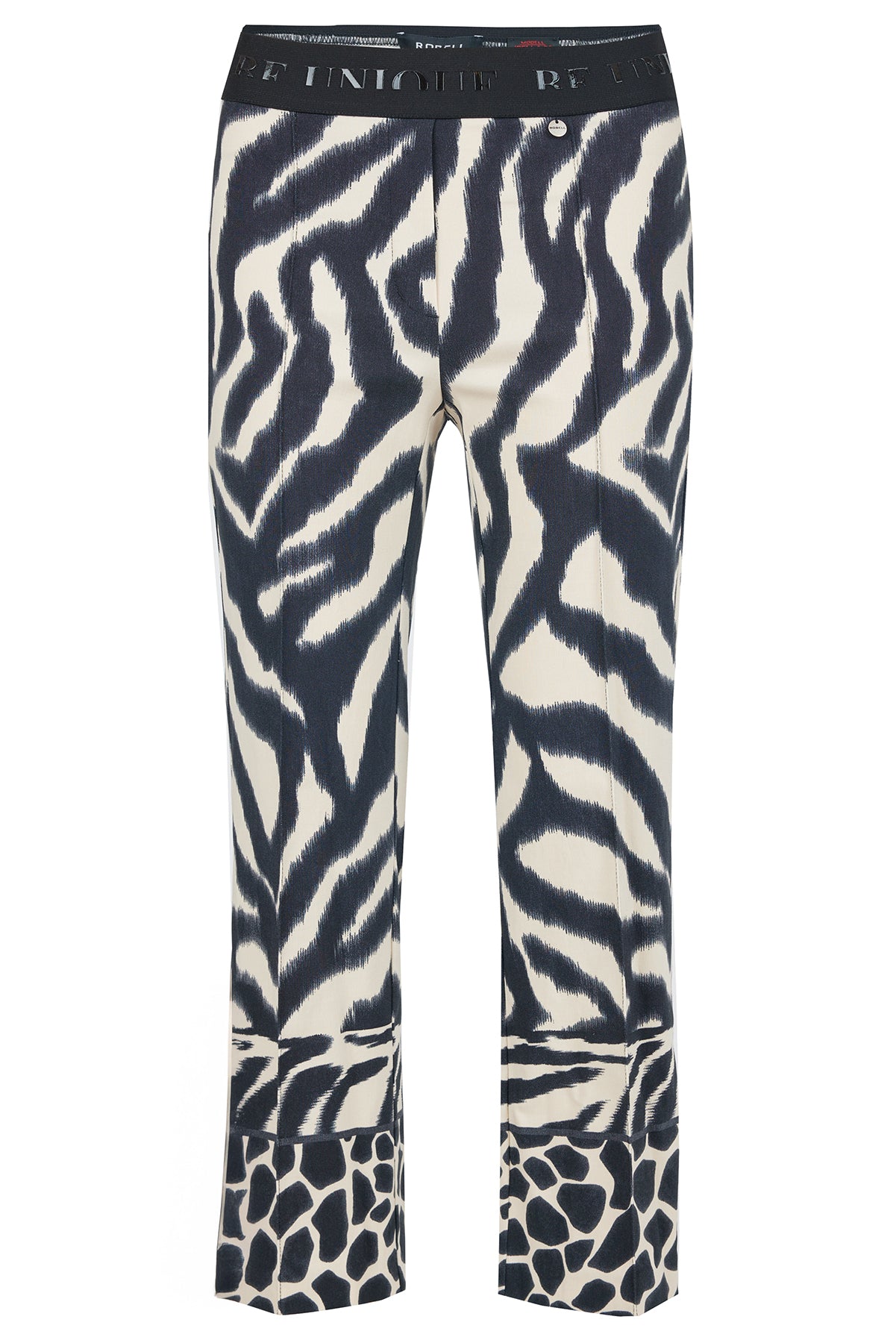 Robell Joella Kick Flare Trousers in black and stone animal print 53499 5662