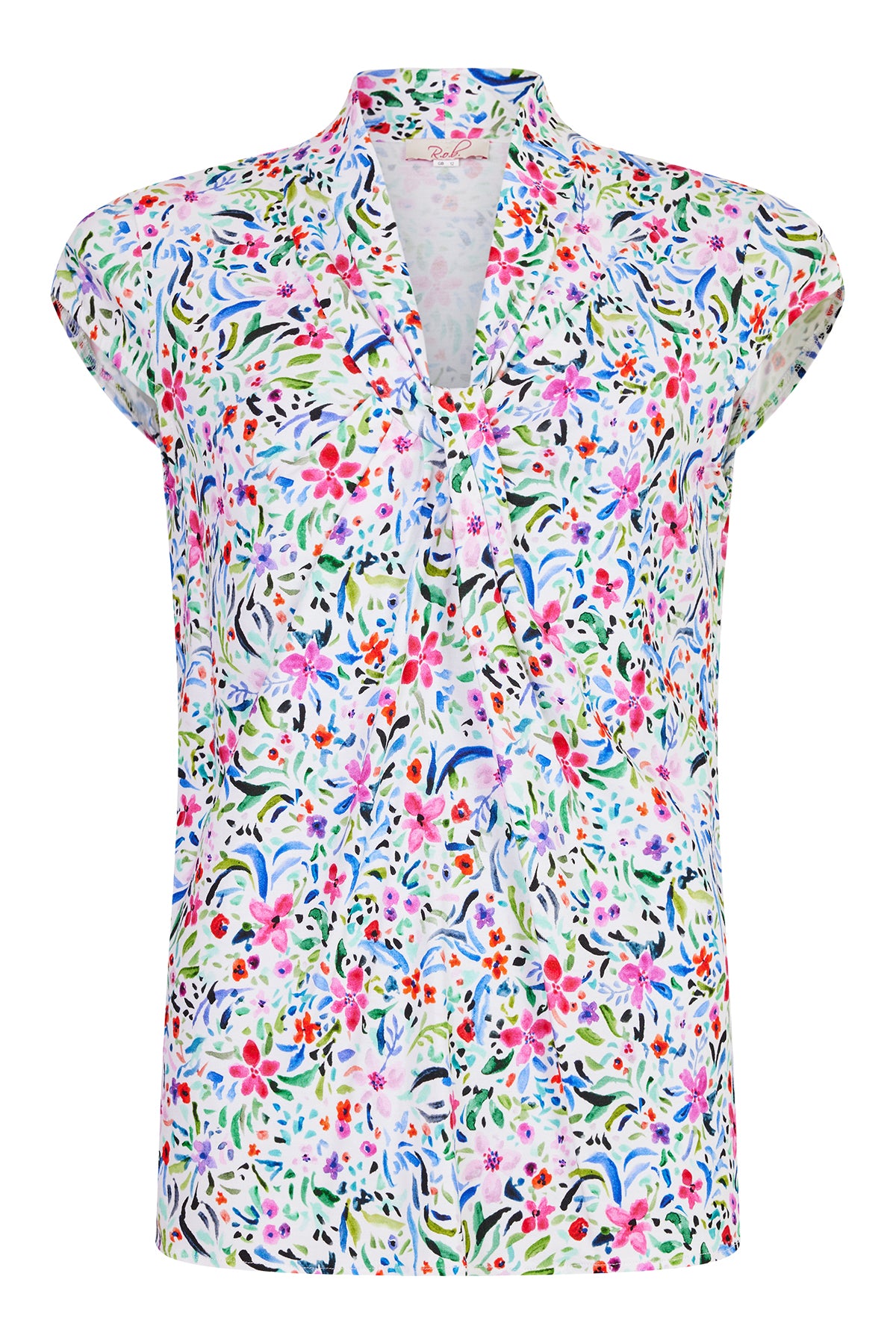 Robell V Neck top with cap sleeve in pretty multicolour print 54458 2