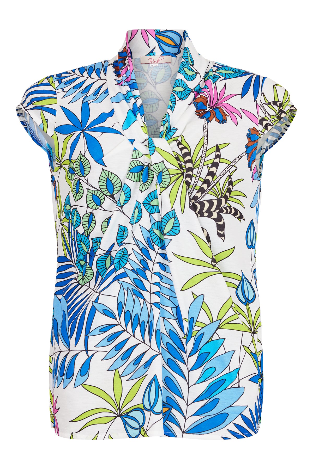 Robell v neck top with cap sleeve in Roylal blue print 54458