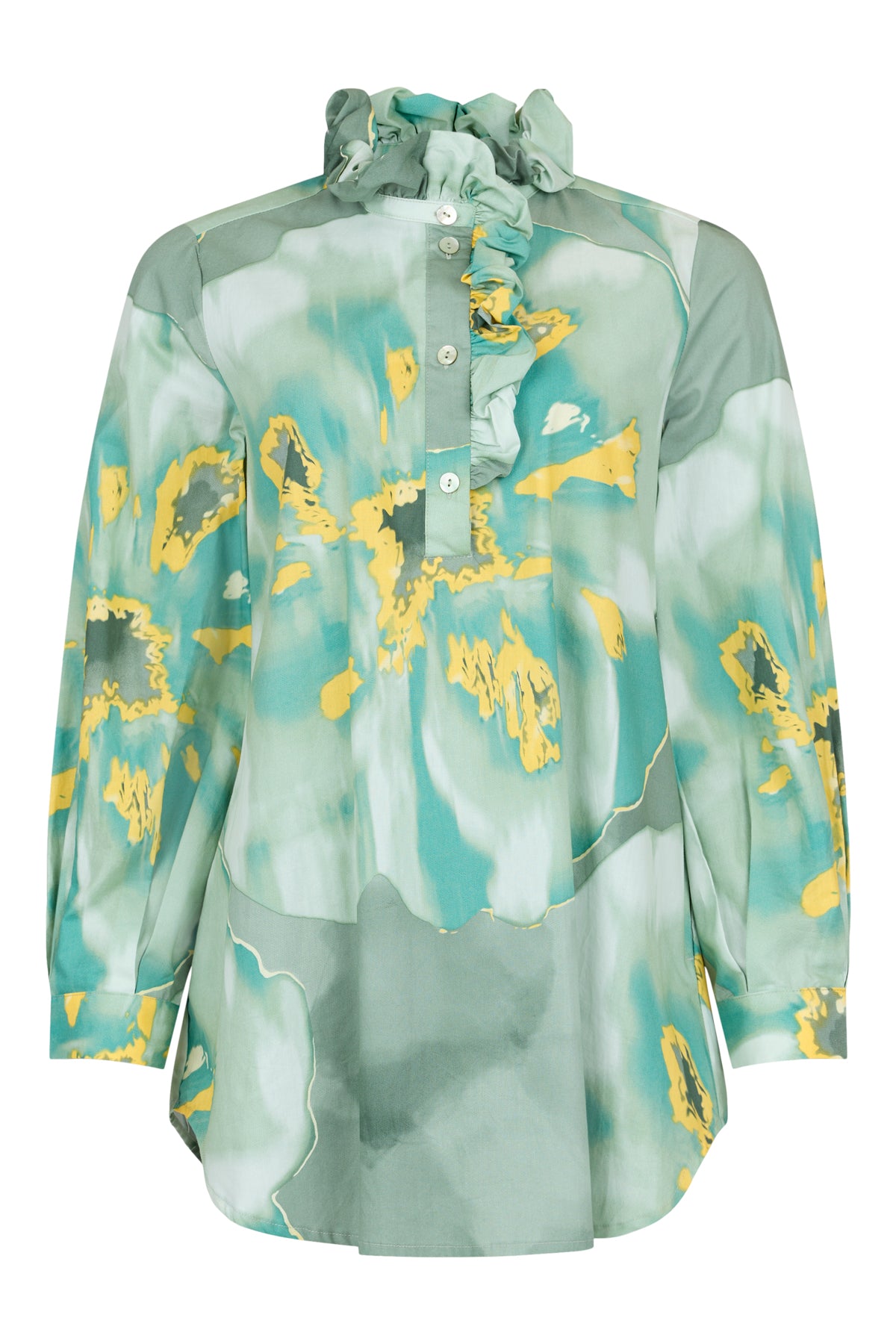 Noen Cotton Tunic with frill collar and pockets in stunning print 83740