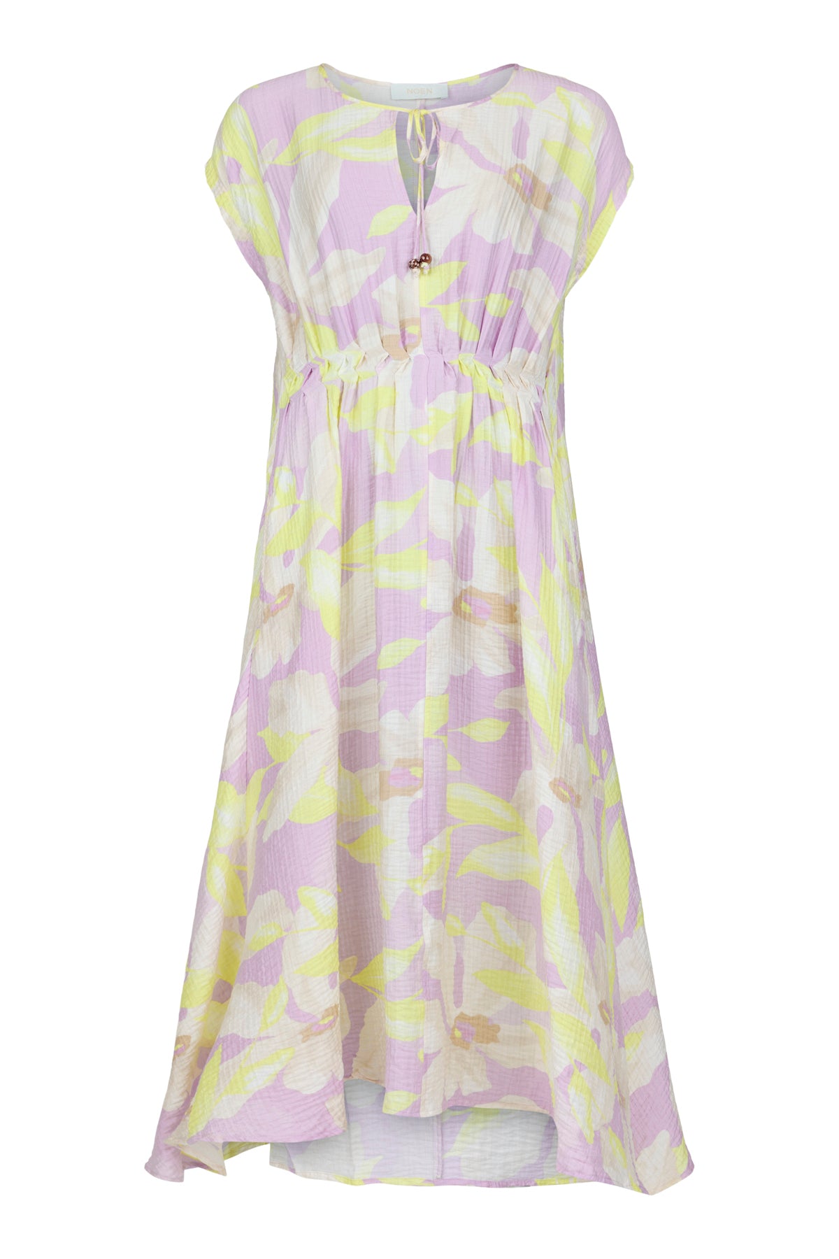 Noen V Neck Midi Dress with short sleeves in Lavender print 88629