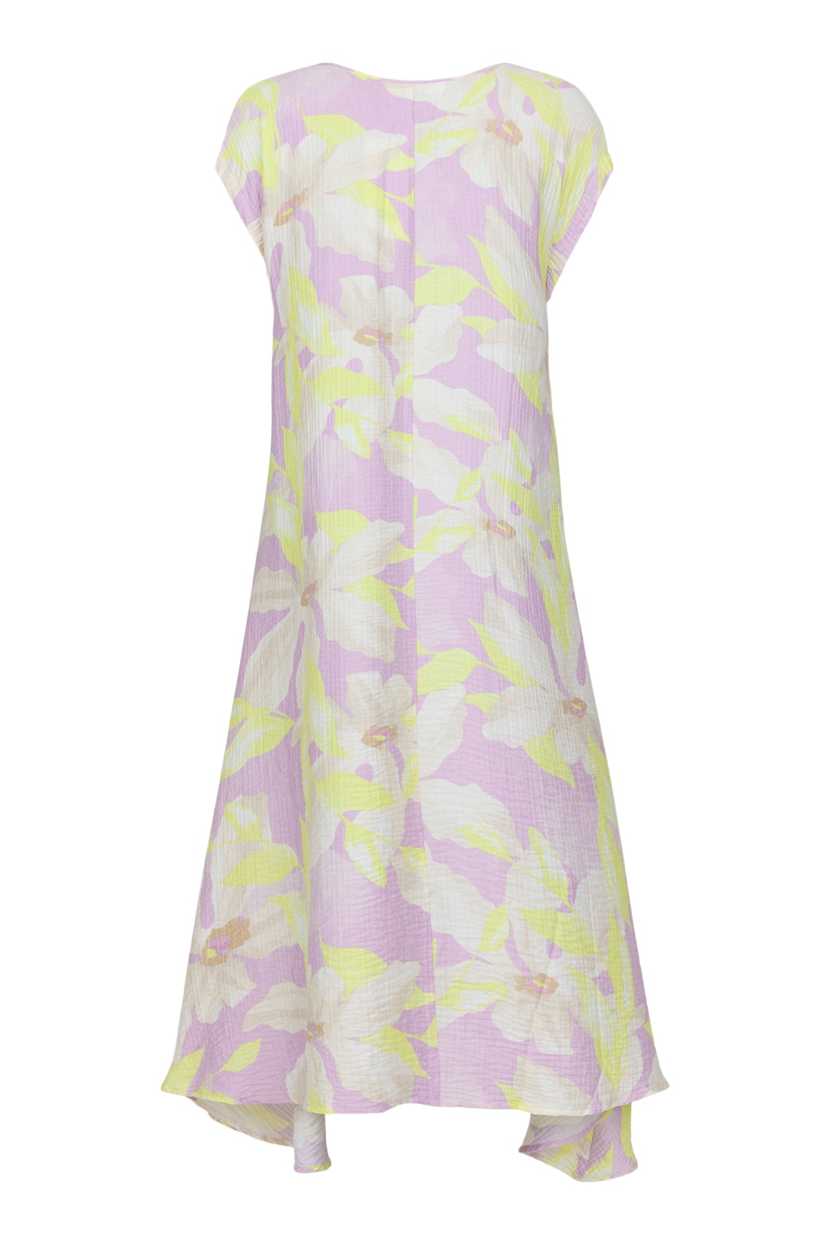 Noen V Neck Midi Dress with short sleeves in Lavender print 88629