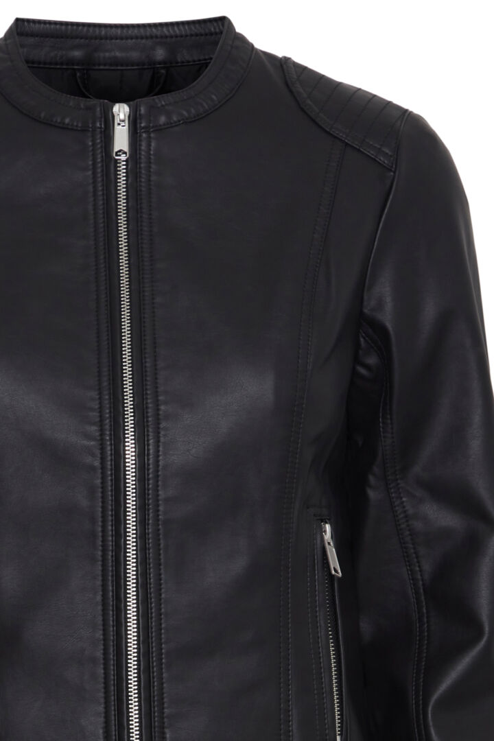 Byoung Black Faux Leather Biker jacket with Silver hardware 20809396
