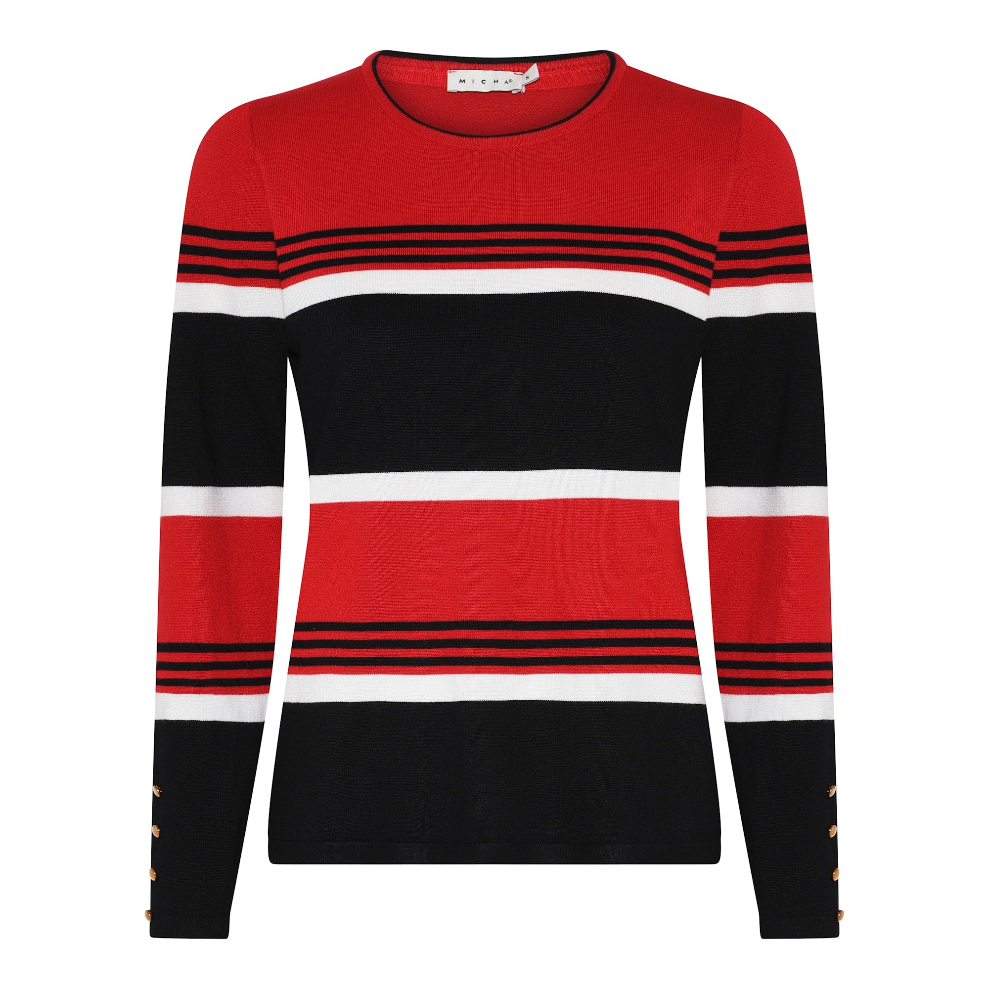 Micha Fine Knit Colour Block stripe jumper with Button Cuff Detail 179 197