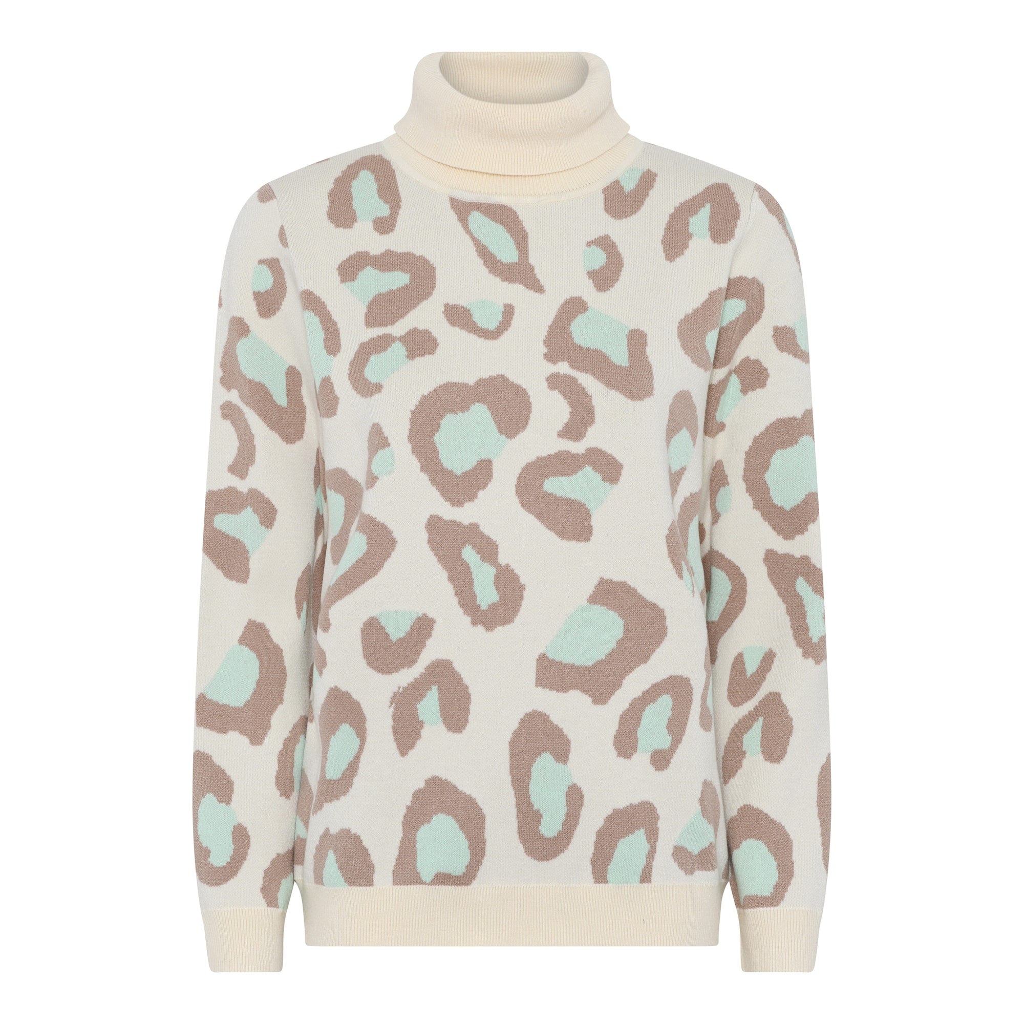 Micha Roll Neck Jumper in Cream Beige and Mint Print 180 111
