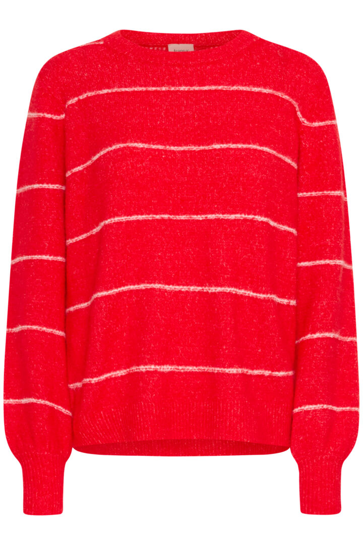 Fransa Round Neck Long Sleeve jumper in Chilli Red with white stripe 20615961