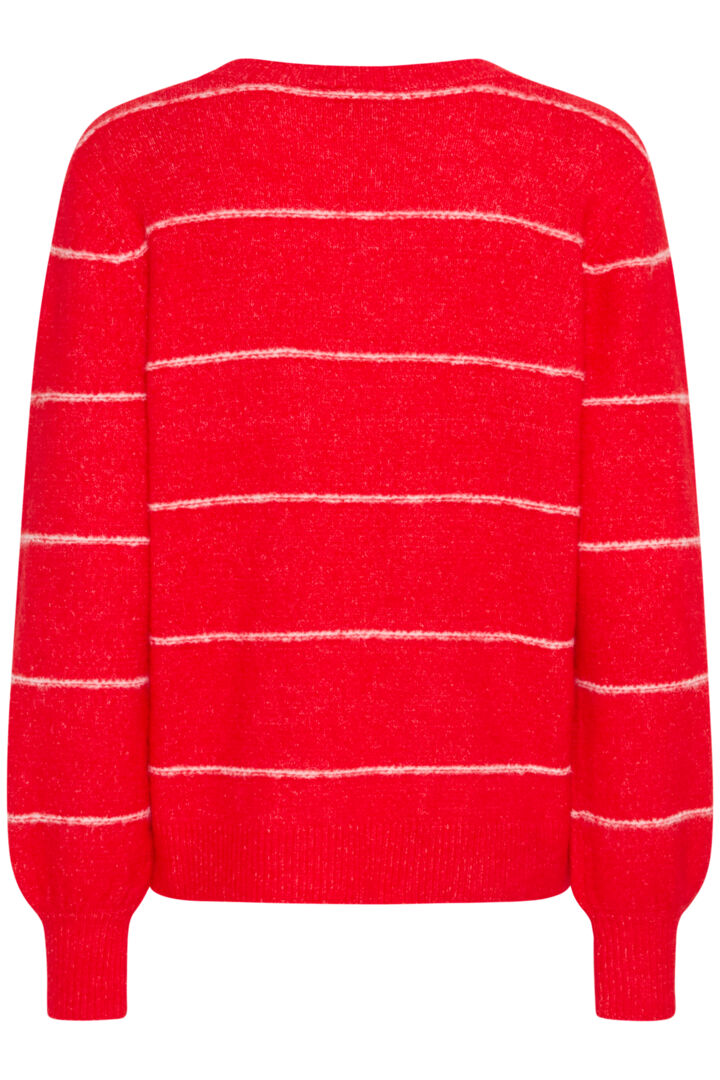 Fransa Round Neck Long Sleeve jumper in Chilli Red with white stripe 20615961