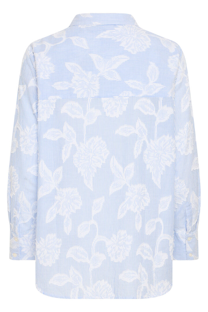 Fransa Blue pinstripe shirt with 3d flower motif 20616010