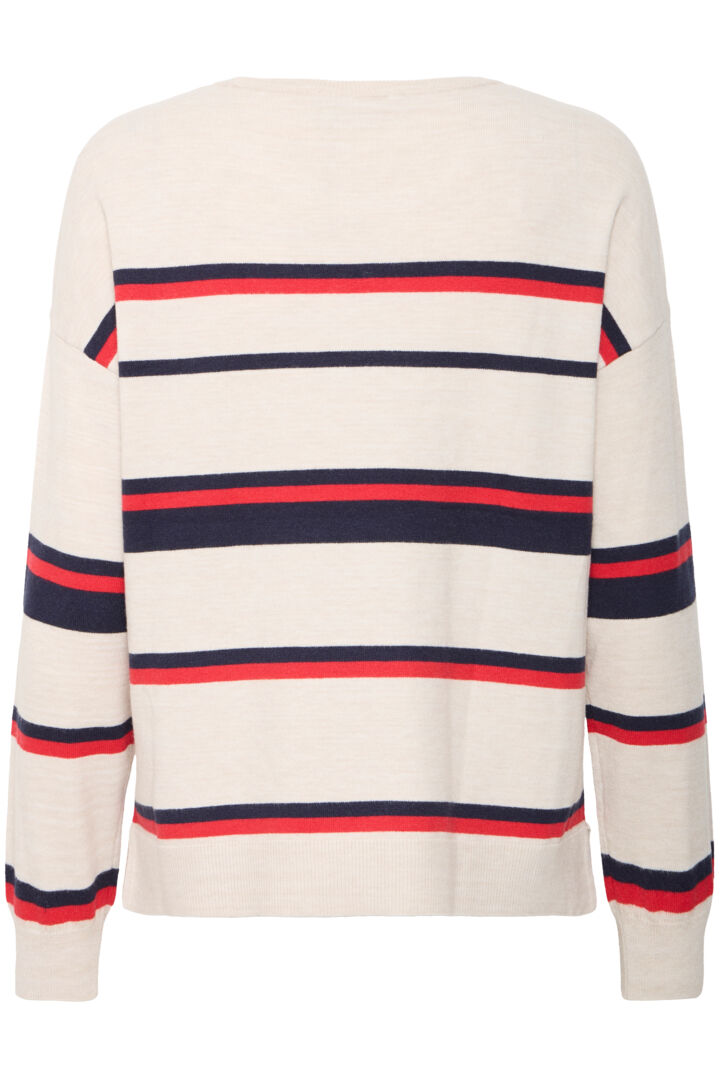 Fransa fine Round neck jumper with navy and red stripe 20616067