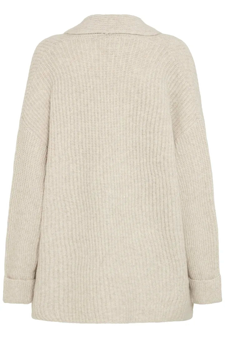 Fransa Long Edge to Edge Cardigan with pockets in Oatmeal 20617149