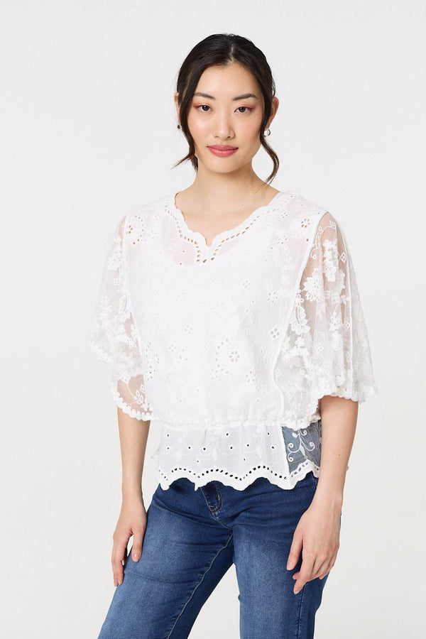 Pretty White cotton peplum top 75703