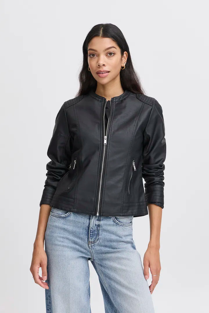 Byoung Black Faux Leather Biker jacket with Silver hardware 20809396