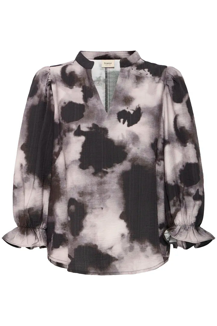 Fransa Blurred print V Neck Blouse