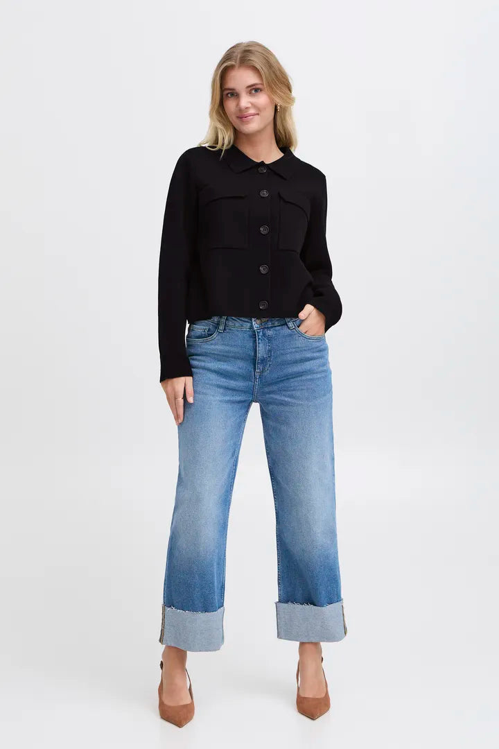 Fransa Military style short knit jacket Navy 20615499