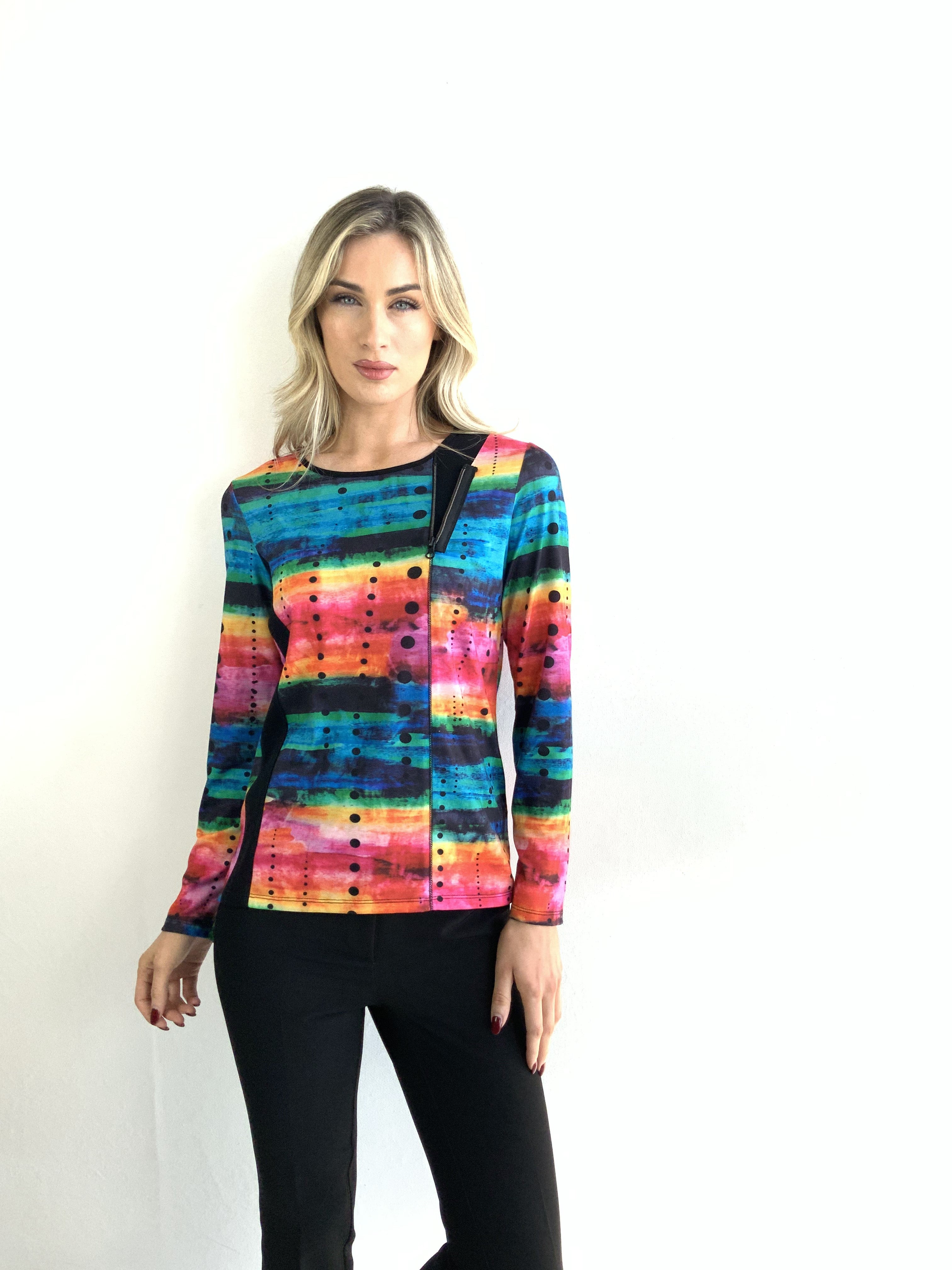 Libra Multicoloured print top with zip detail Lt1943