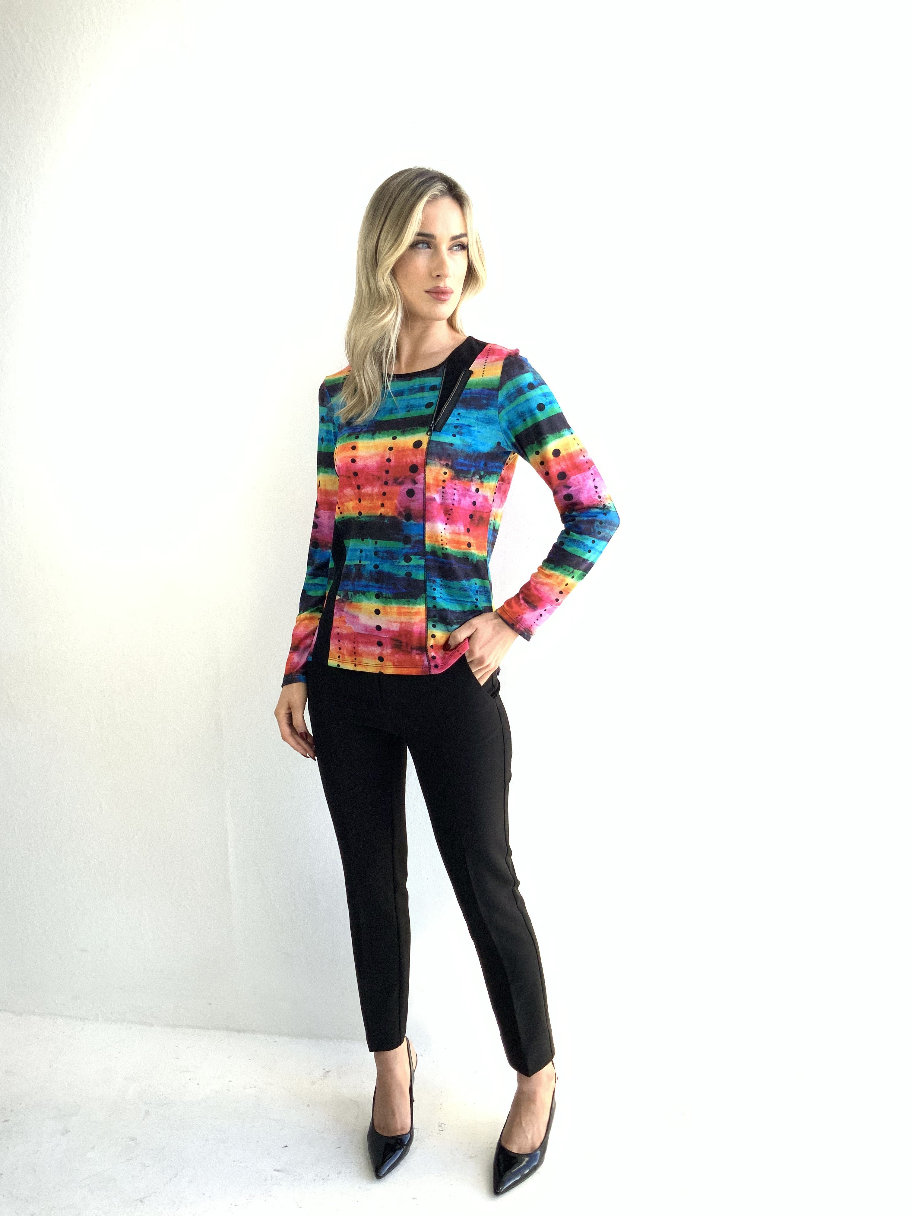 Libra Multicoloured print top with zip detail Lt1943