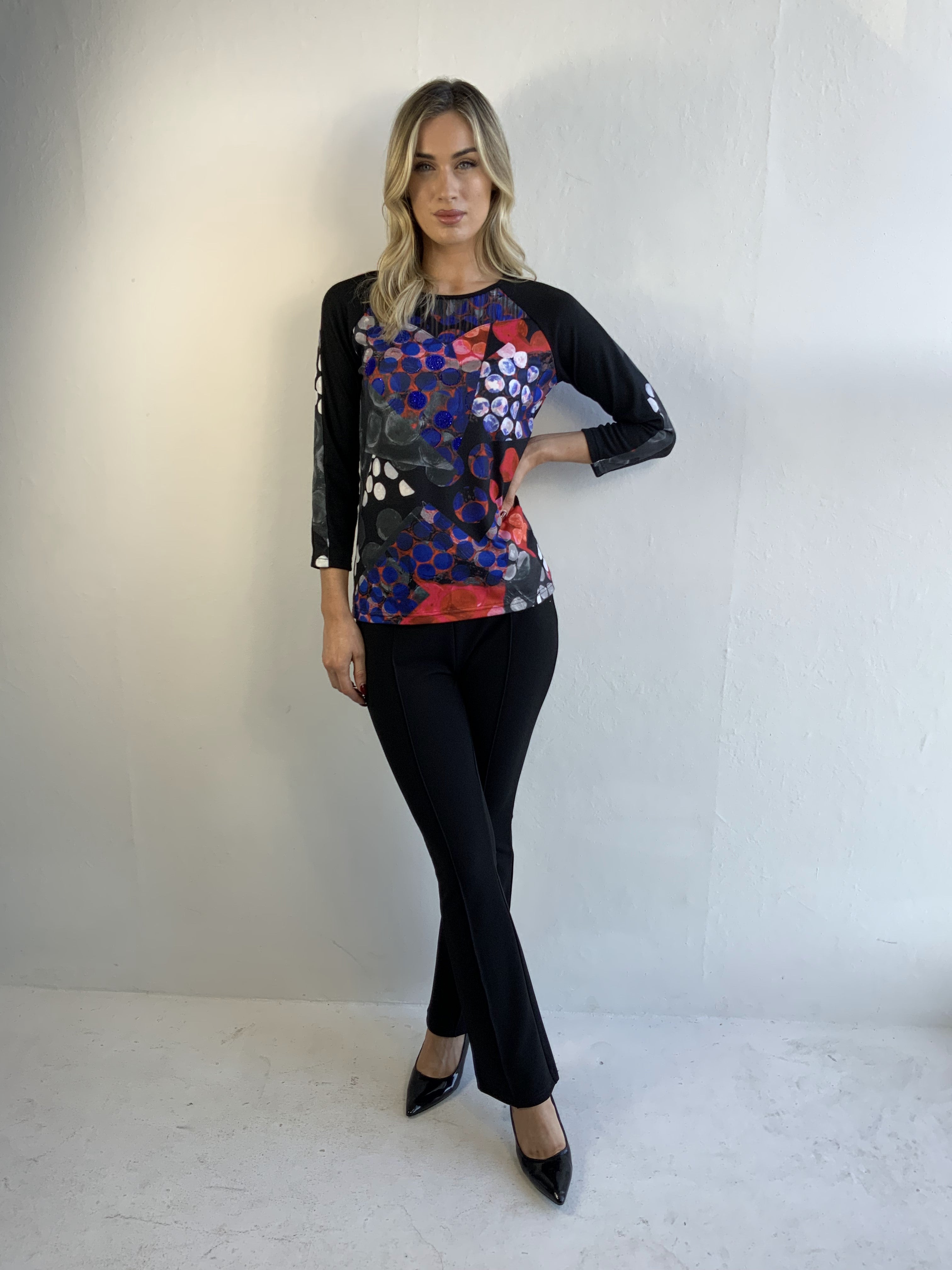 Libra Embellished top with Royal blue and red print Lt1945