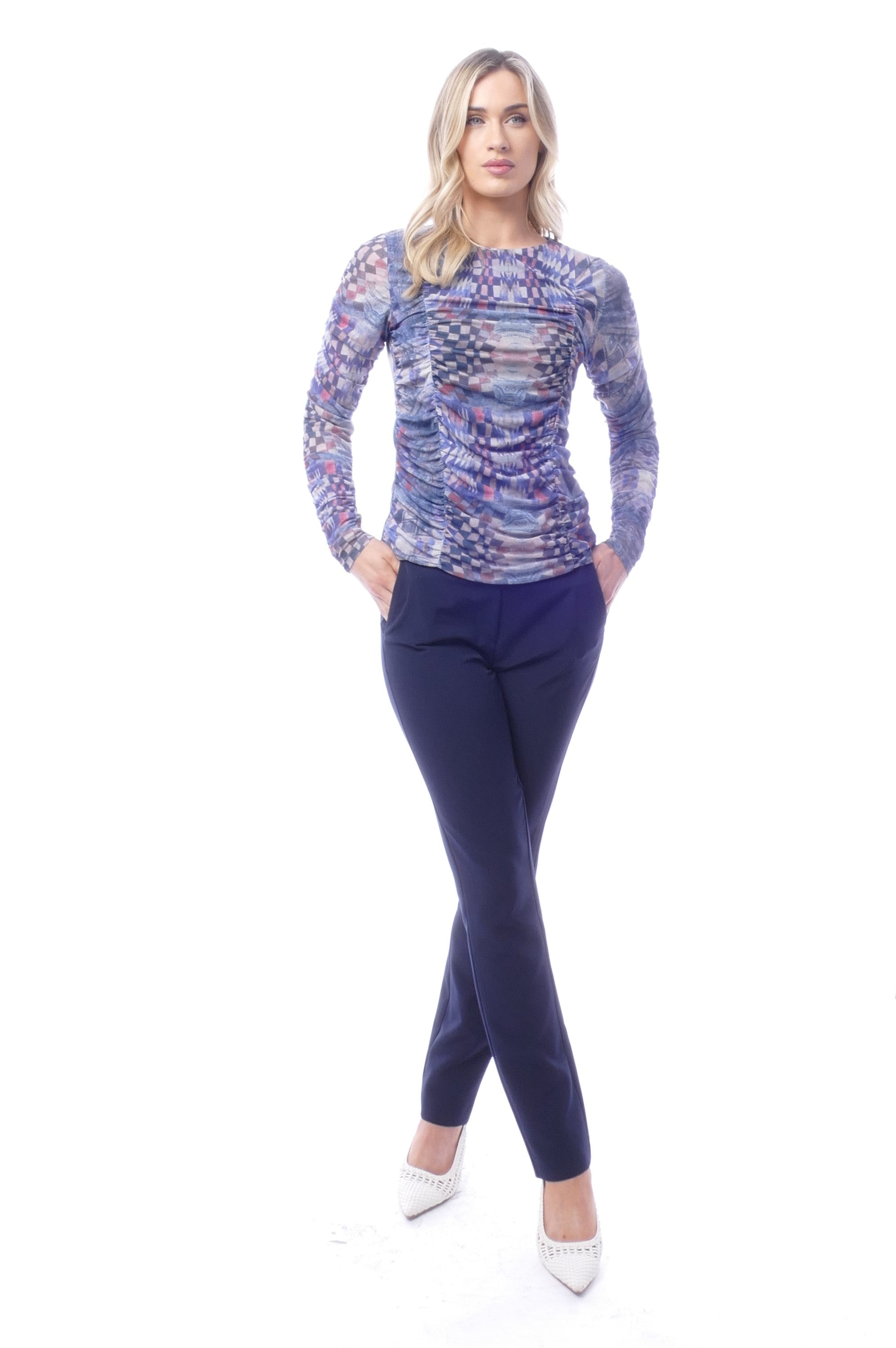 Libra Long Sleeve Mesh top with side ruching Lt1956