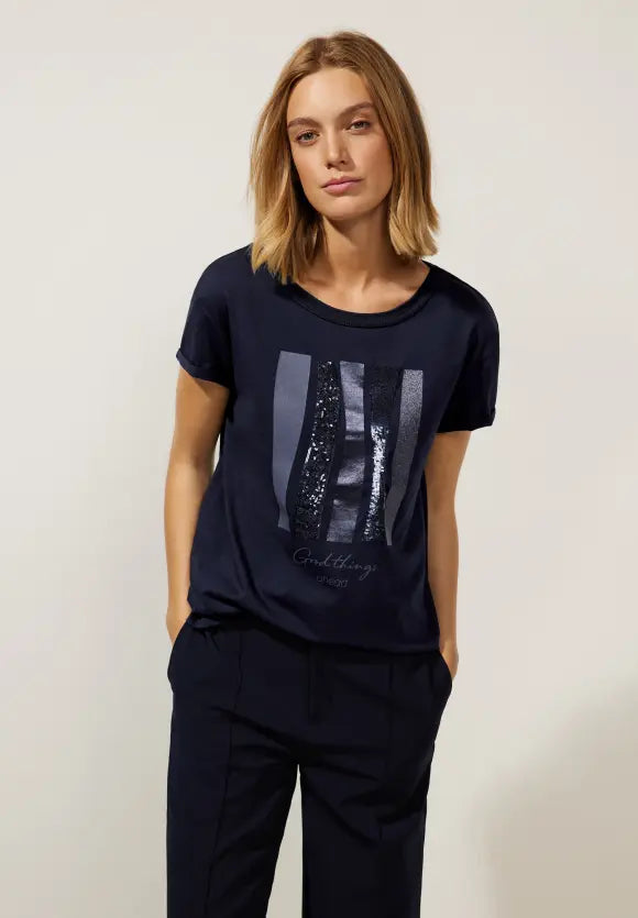 Street One cotton T Shirt with sparkle 320372 – DBiggins | 