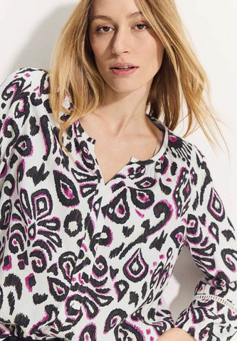Cecil Blouse in black white and pink ornament print 344734