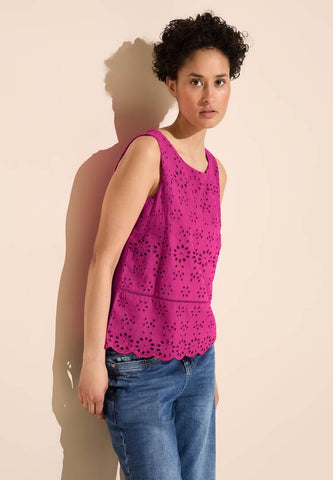 Street One Cotton Embroidery Sleeveless top Pink or White 321486