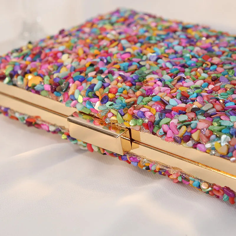 Multi Coloured stone embellished Clutch bag