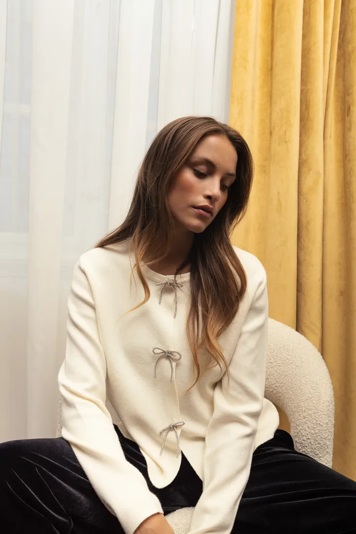 Fransa Long sleeve Cardigan with Glitter bow detail 20617318