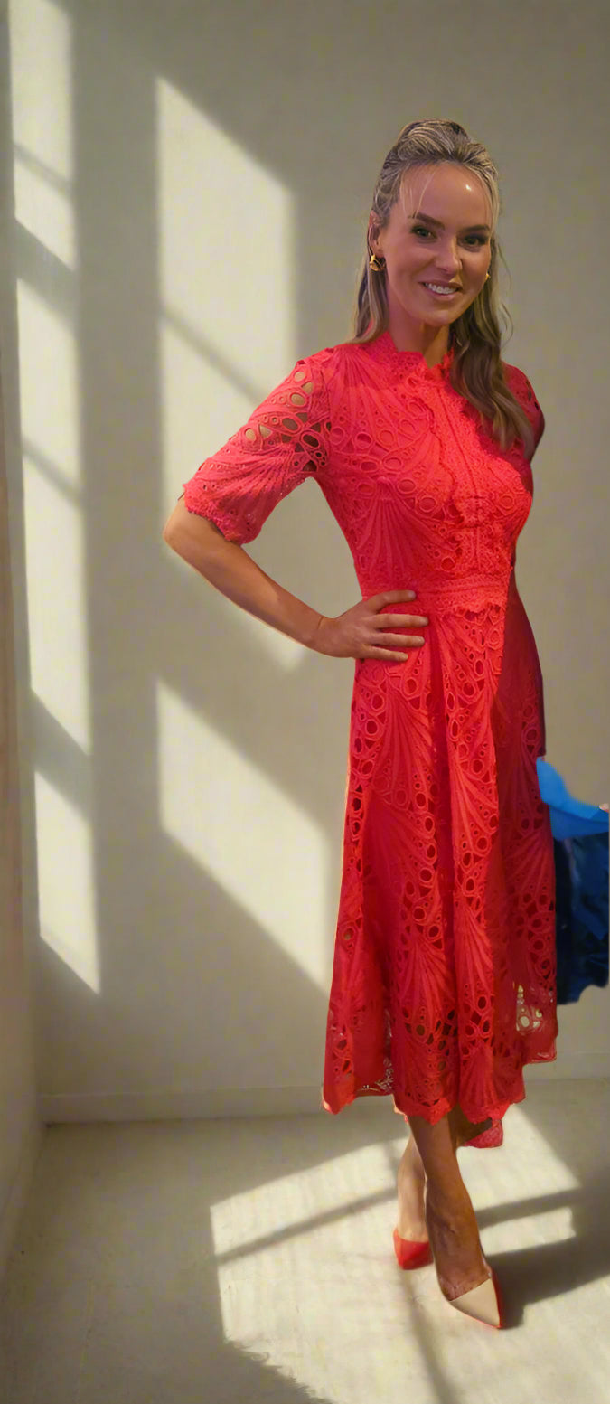 Emma Lace Dress in Cerise pink