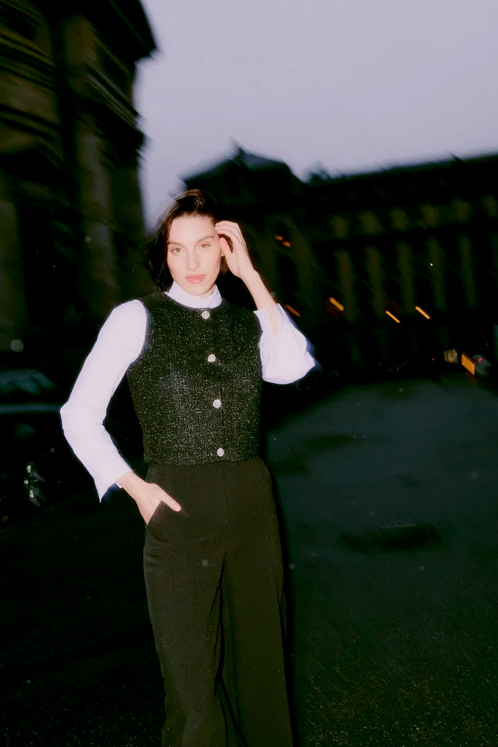 Byoung Tweed look knit waistcoat with sparkle 20818239