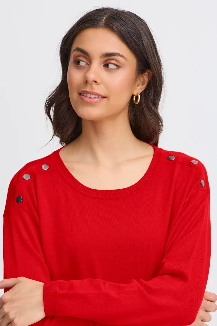 Fransa Fine Jumper with curved hem and shoulder button detail 20614325
