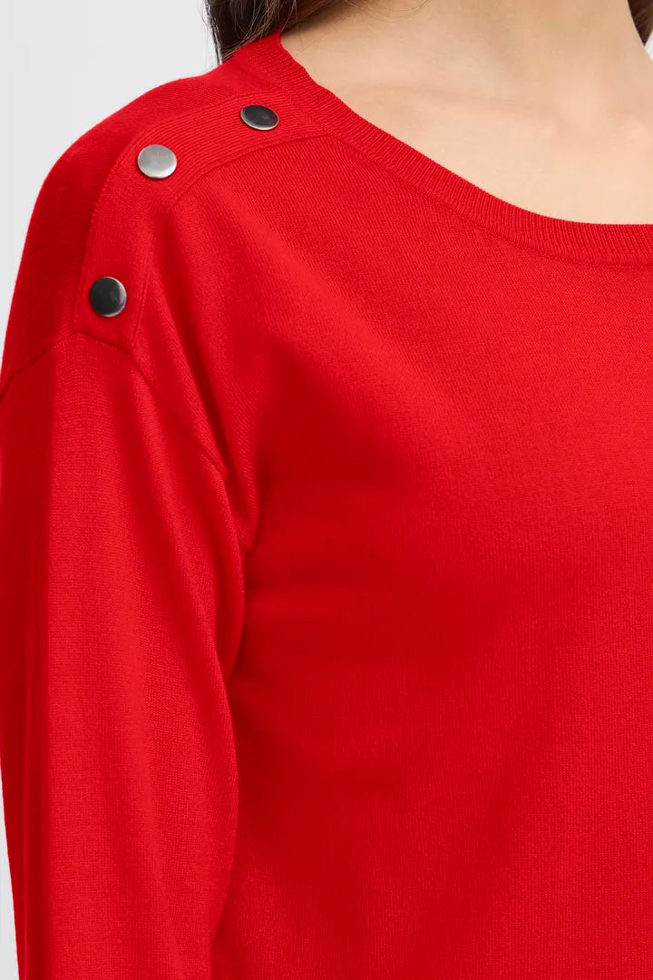 Fransa Fine Jumper with curved hem and shoulder button detail 20614325