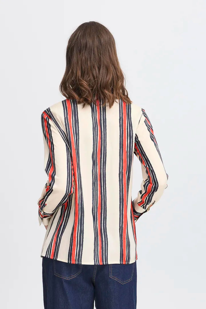 Fransa Vertical stripe blouse in Cream red and navy 20616080
