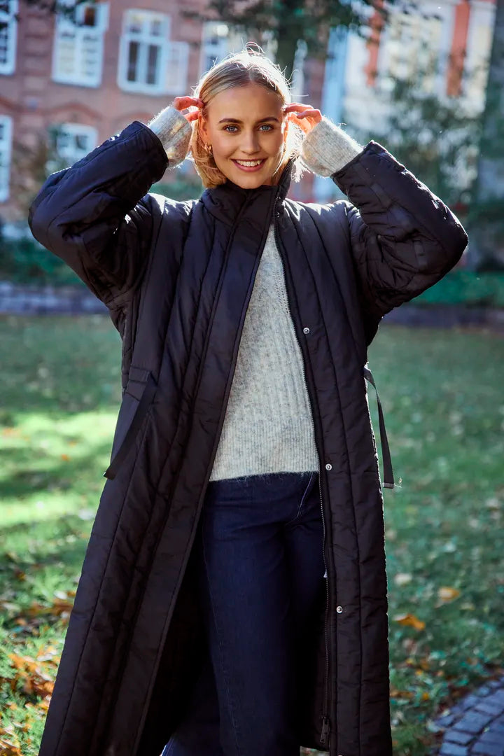 Fransa Long black Quilted Coat 20615637
