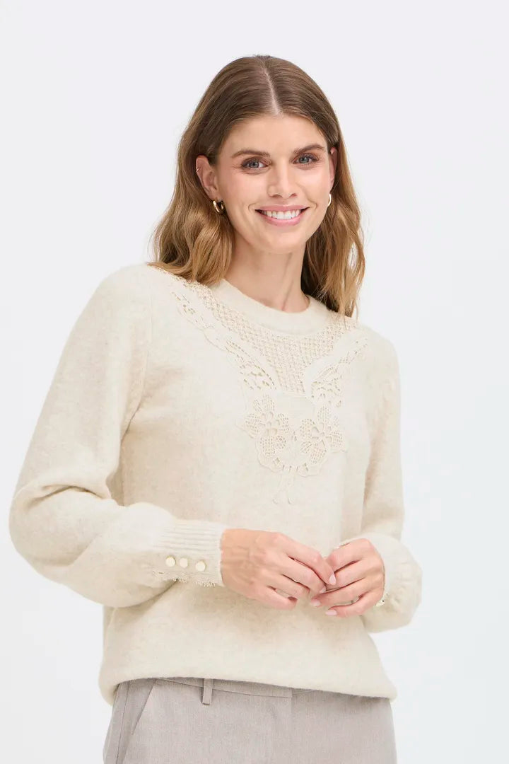 Fransa Ellen Knit Jumper with pretty lace detail 20617083