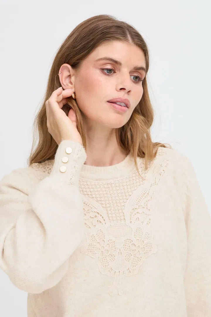 Fransa Ellen Knit Jumper with pretty lace detail 20617083