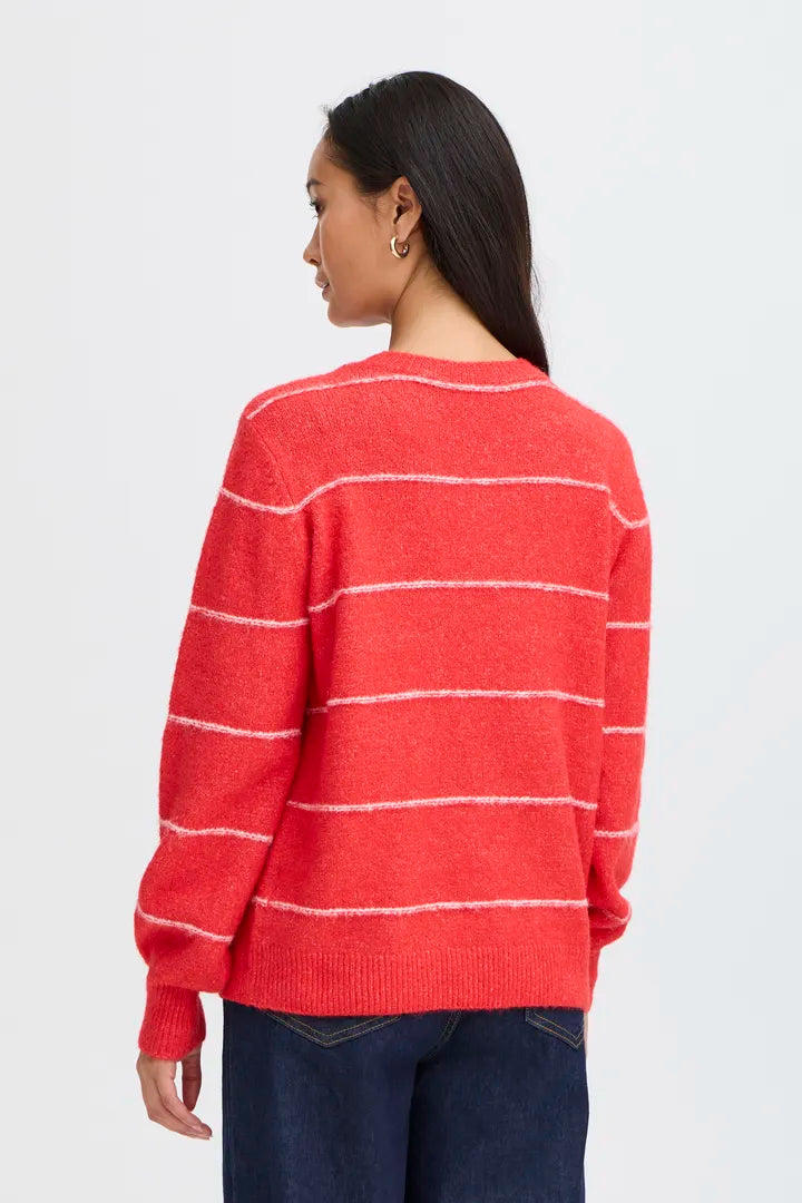 Fransa Round Neck Long Sleeve jumper in Chilli Red with white stripe 20615961